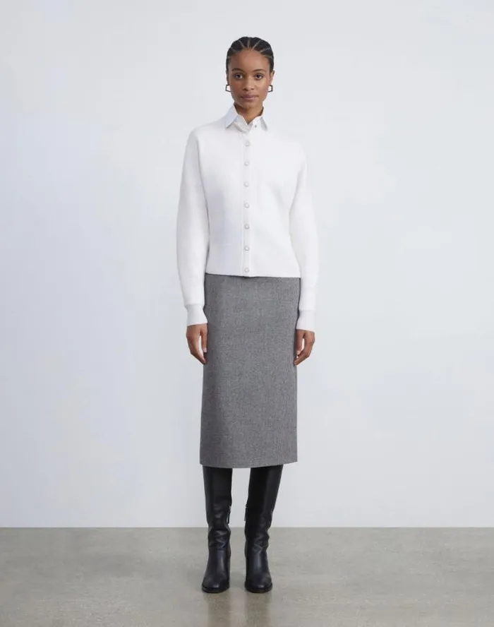 Lafayette 148 New York Boiled Wool Cardigan Black Ready To Wear Sweaters and Knits
