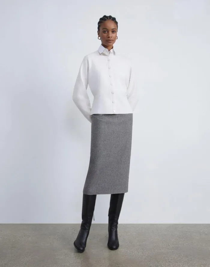 Lafayette 148 New York Boiled Wool Cardigan Black Ready To Wear Sweaters and Knits