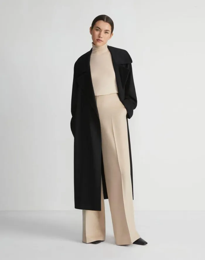 Lafayette 148 New York Camel Hair Oversized Trench Coat Black Ready To Wear Coats and Outerwear