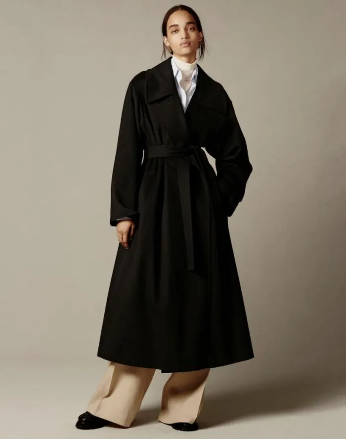 Lafayette 148 New York Camel Hair Oversized Trench Coat Black Ready To Wear Coats and Outerwear