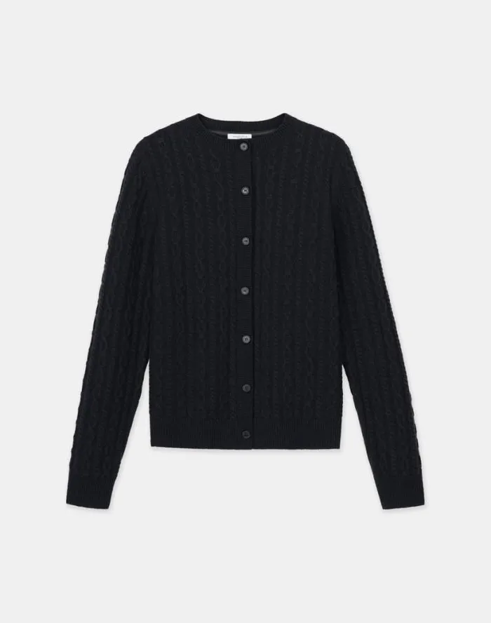 Lafayette 148 New York Cashmere Cable Cardigan Black Ready To Wear Sweaters and Knits
