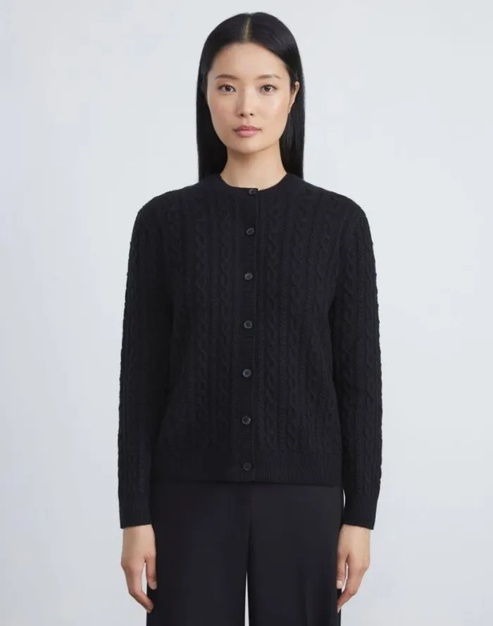 Lafayette 148 New York Cashmere Cable Cardigan Black Ready To Wear Sweaters and Knits