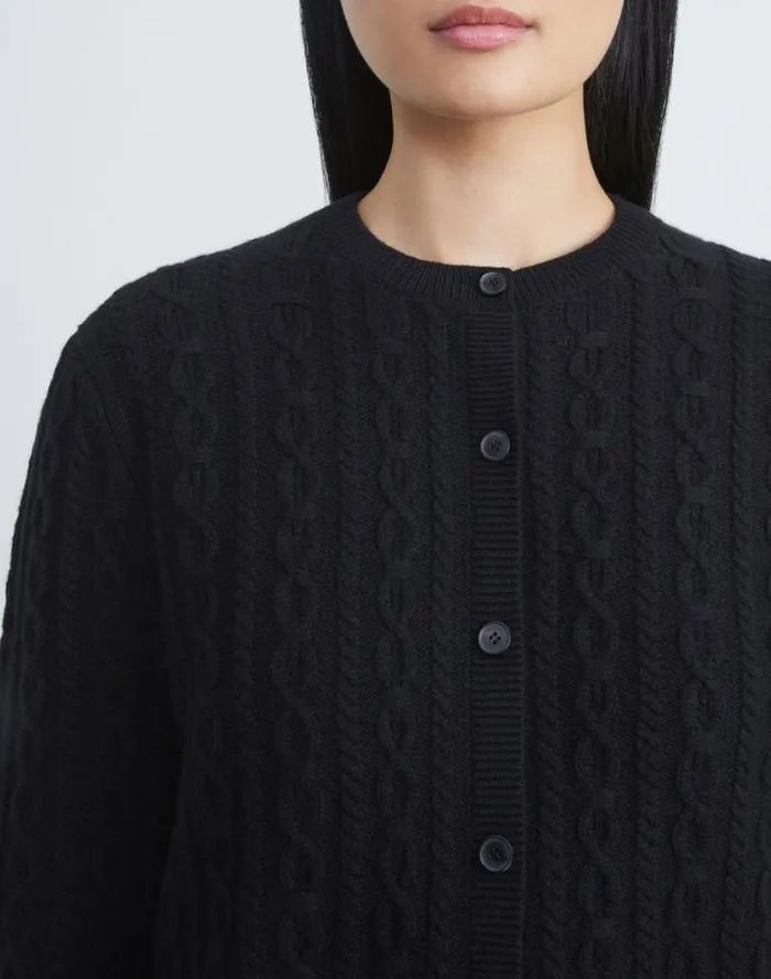 Lafayette 148 New York Cashmere Cable Cardigan Black Ready To Wear Sweaters and Knits