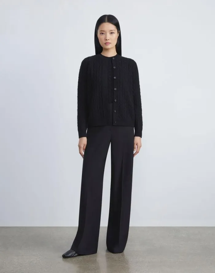 Lafayette 148 New York Cashmere Cable Cardigan Black Ready To Wear Sweaters and Knits