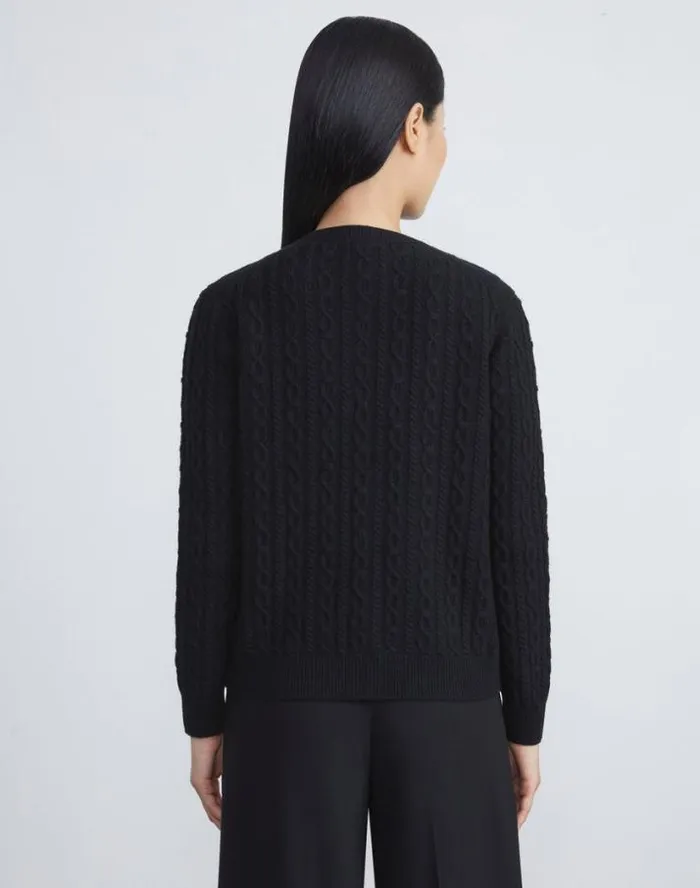 Lafayette 148 New York Cashmere Cable Cardigan Black Ready To Wear Sweaters and Knits