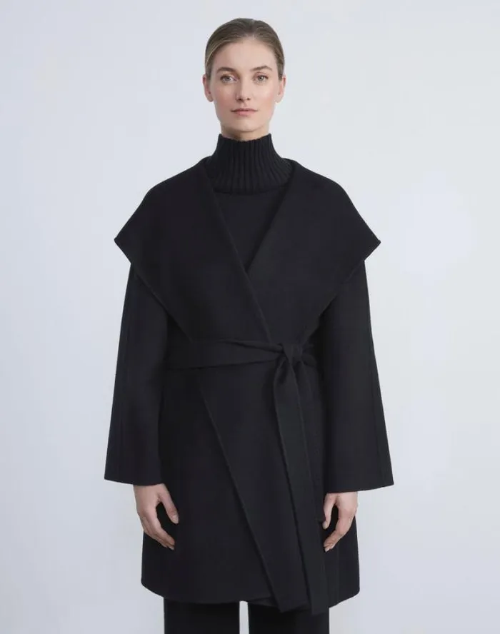 Lafayette 148 New York Cashmere Double Face Belted Coat Black Ready To Wear Jackets and Blazers