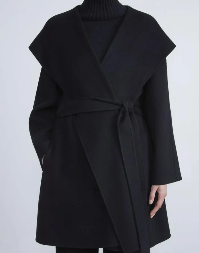 Lafayette 148 New York Cashmere Double Face Belted Coat Black Ready To Wear Jackets and Blazers