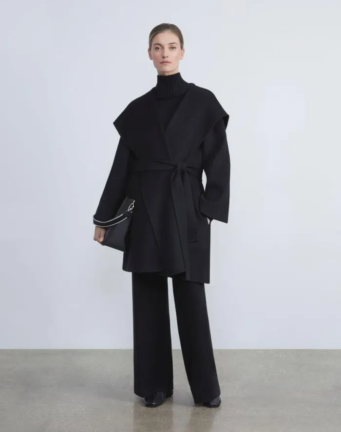 Lafayette 148 New York Cashmere Double Face Belted Coat Black Ready To Wear Jackets and Blazers