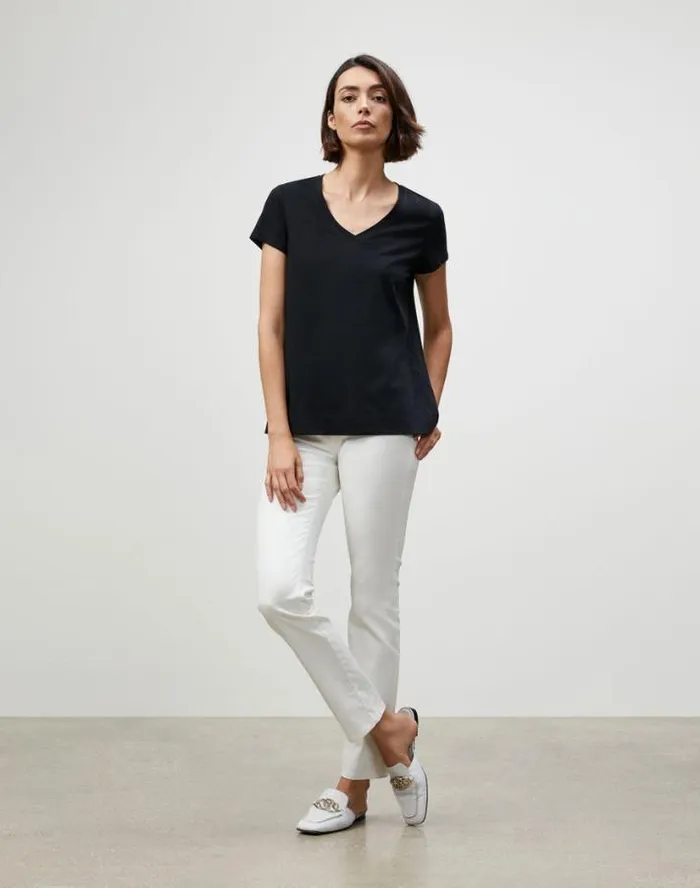 Lafayette 148 New York Cotton Jersey Modern VNeck Tee Black Ready To Wear Tops and Tees