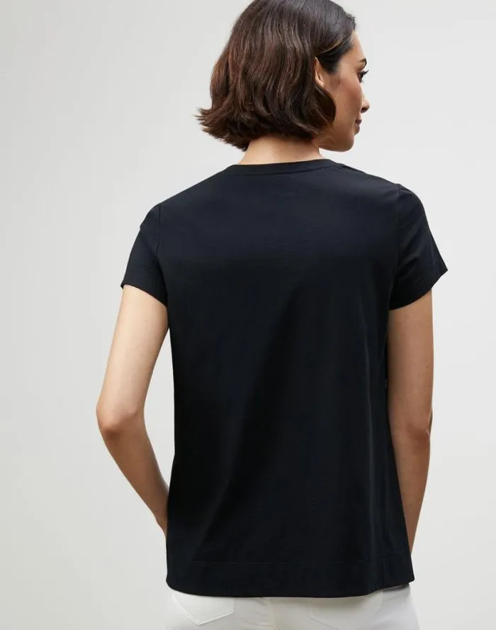Lafayette 148 New York Cotton Jersey Modern VNeck Tee Black Ready To Wear Tops and Tees