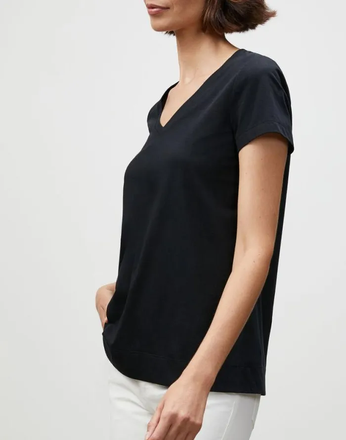 Lafayette 148 New York Cotton Jersey Modern VNeck Tee Black Ready To Wear Tops and Tees