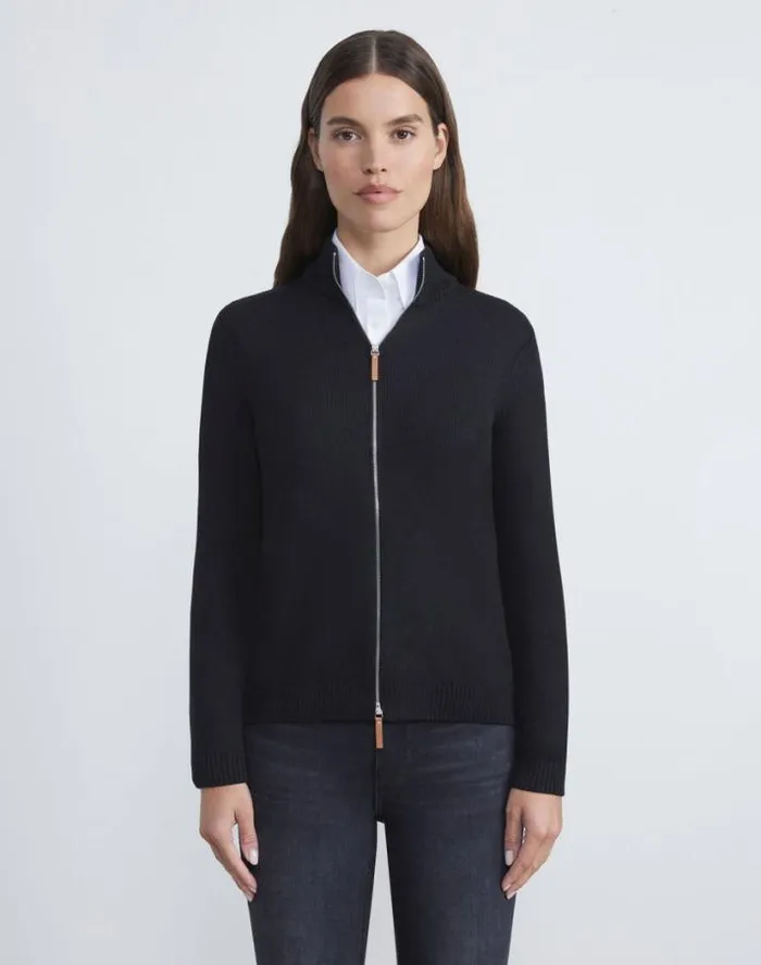 Lafayette 148 New York CottonSilk Tape Knit Bomber Cloud Ready To Wear Sweaters and Knits