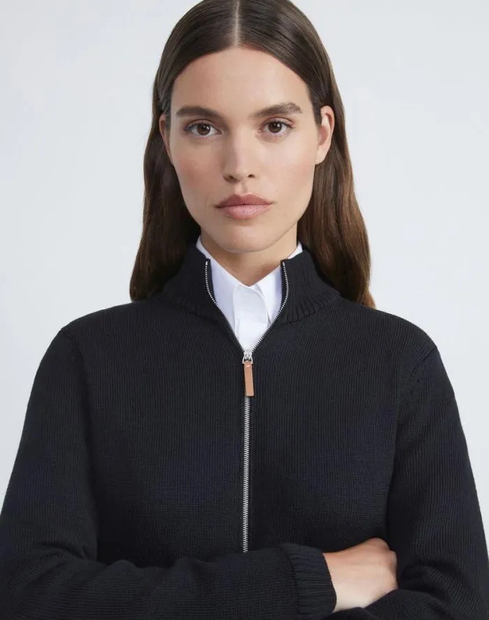 Lafayette 148 New York CottonSilk Tape Knit Bomber Cloud Ready To Wear Sweaters and Knits