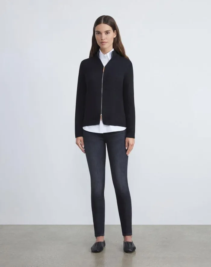 Lafayette 148 New York CottonSilk Tape Knit Bomber Cloud Ready To Wear Sweaters and Knits