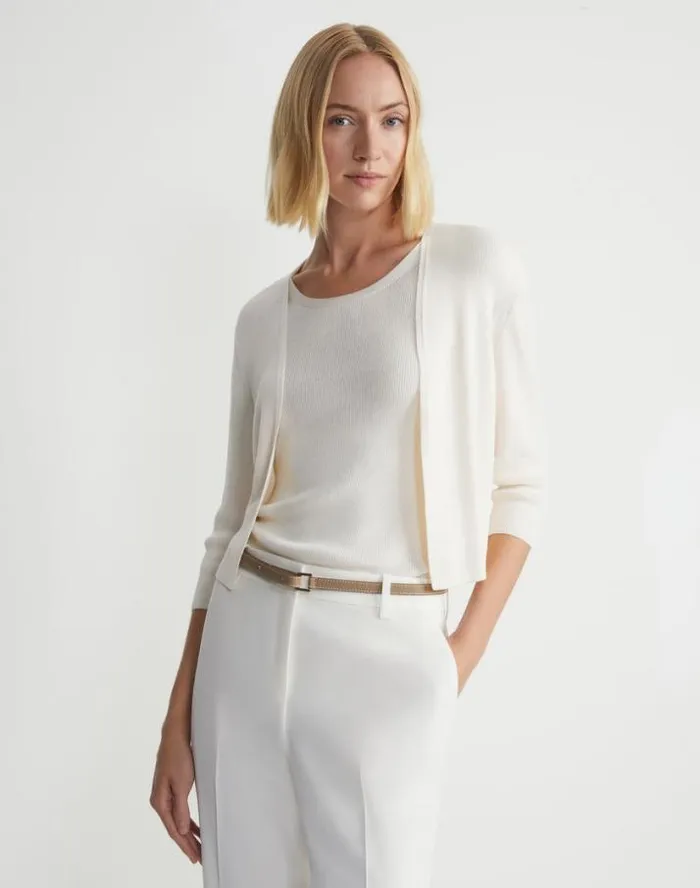 Lafayette 148 New York Finespun Voile OpenFront Cropped Cardigan Black Ready To Wear Sweaters and Knits