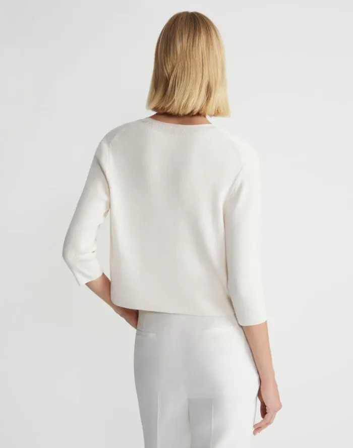 Lafayette 148 New York Finespun Voile OpenFront Cropped Cardigan Black Ready To Wear Sweaters and Knits