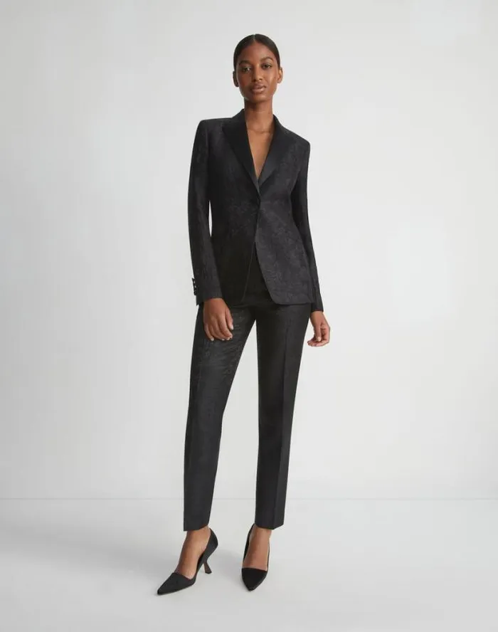 Lafayette 148 New York Flora Bloom Jacquard WoolSilk Clinton Ankle Pant Black Ready To Wear Pants and Shorts