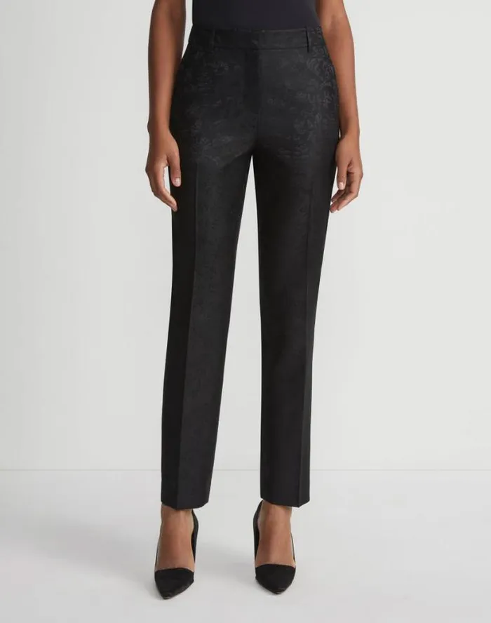 Lafayette 148 New York Flora Bloom Jacquard WoolSilk Clinton Ankle Pant Black Ready To Wear Pants and Shorts