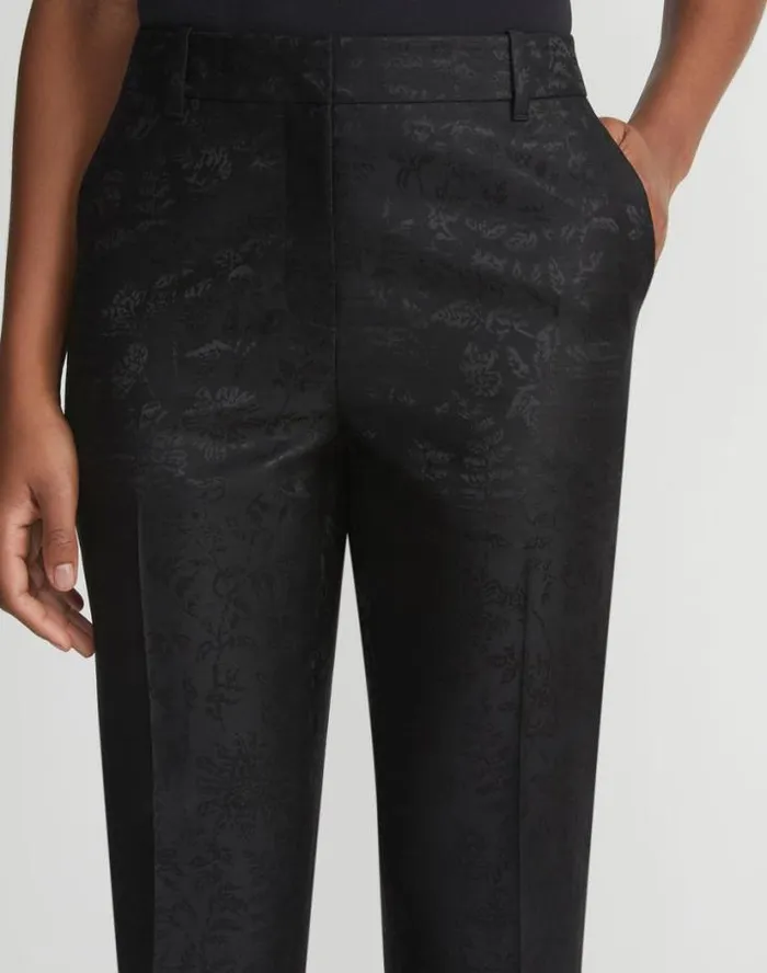 Lafayette 148 New York Flora Bloom Jacquard WoolSilk Clinton Ankle Pant Black Ready To Wear Pants and Shorts