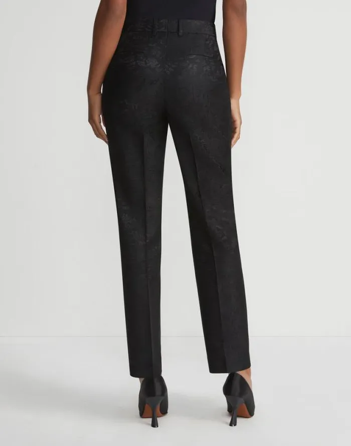 Lafayette 148 New York Flora Bloom Jacquard WoolSilk Clinton Ankle Pant Black Ready To Wear Pants and Shorts