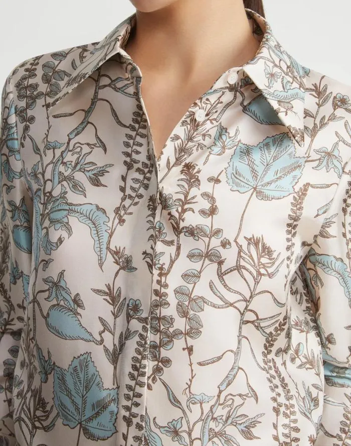 Lafayette 148 New York Flora Trail Print Silk Twill Collared Blouse Pampas Plume Multi Ready To Wear Blouses and Shirts