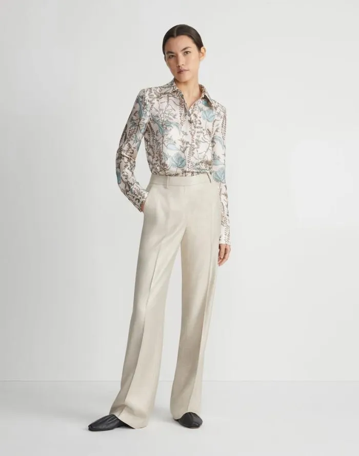 Lafayette 148 New York Flora Trail Print Silk Twill Collared Blouse Pampas Plume Multi Ready To Wear Blouses and Shirts