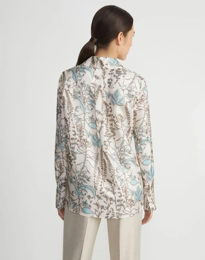 Lafayette 148 New York Flora Trail Print Silk Twill Collared Blouse Pampas Plume Multi Ready To Wear Blouses and Shirts