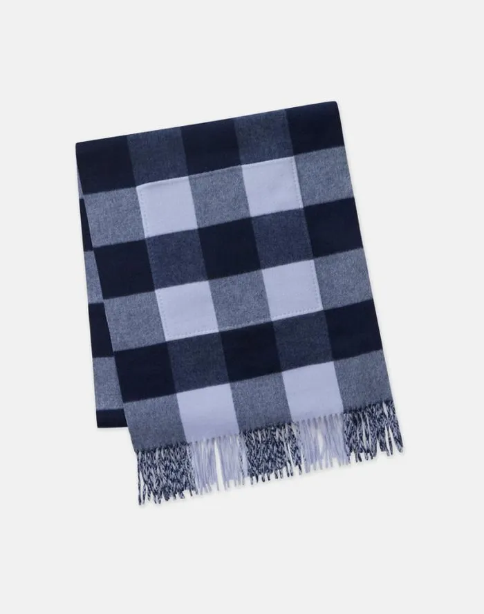 Lafayette 148 New York Gingham WoolCashmere Double Face Reversible Pocket Shawl Midnight Blue Multi Accessories Winter Accessories