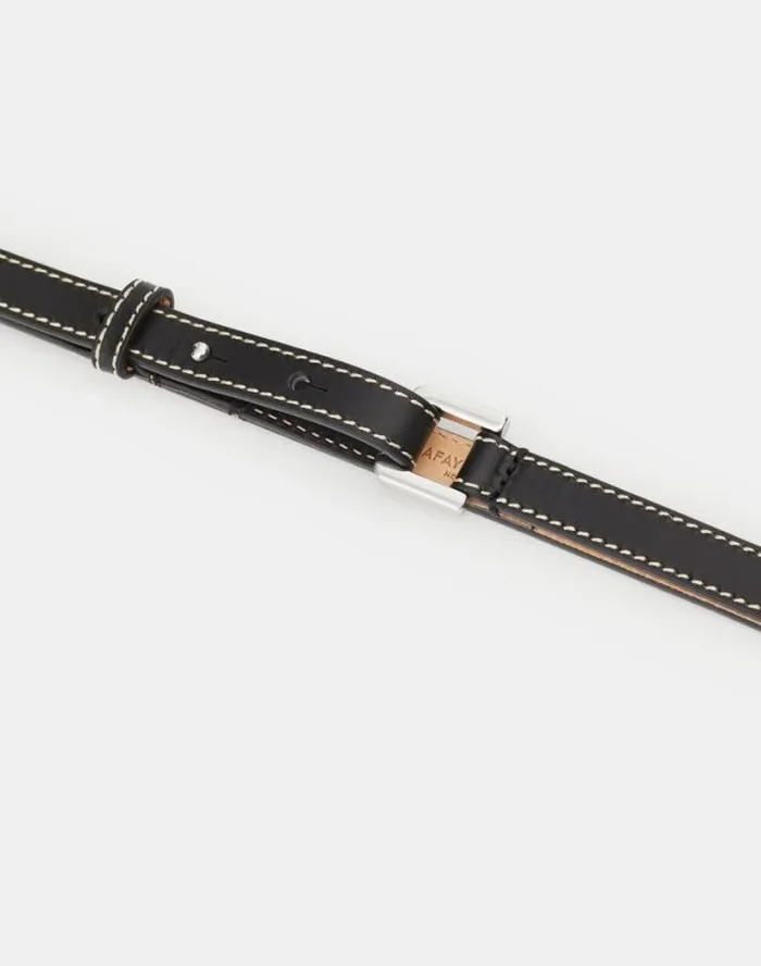 Lafayette 148 New York Italian Vachetta Leather Skinny Belt Black Accessories Belts