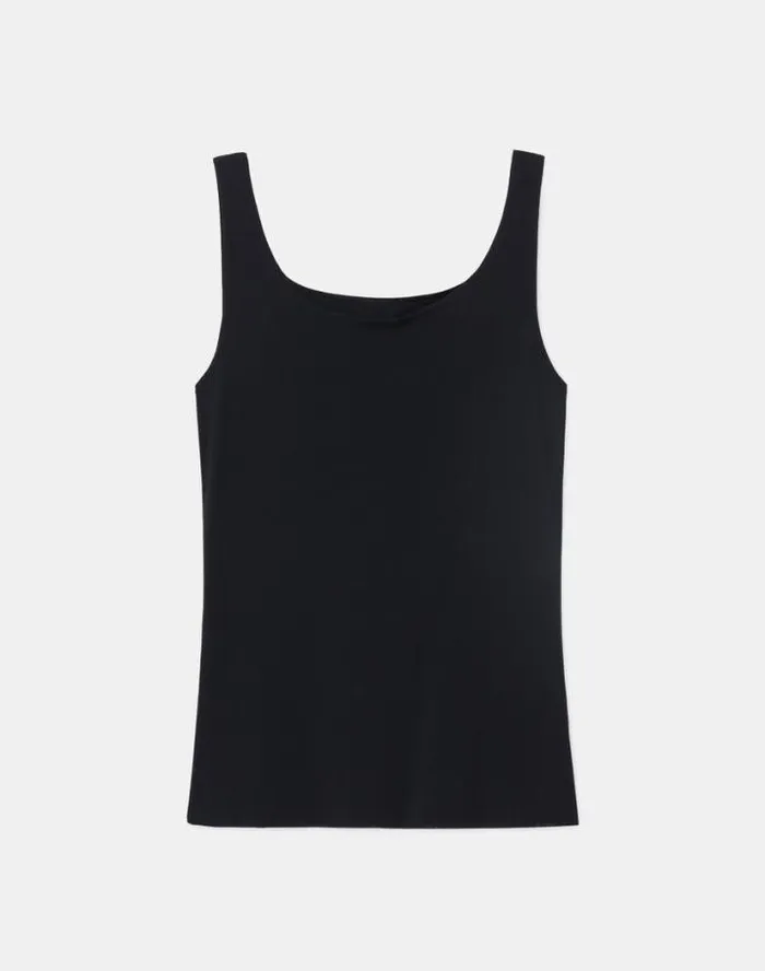 Lafayette 148 New York Mesh Jersey Scoop Neck Tank Black Ready To Wear Tops and Tees