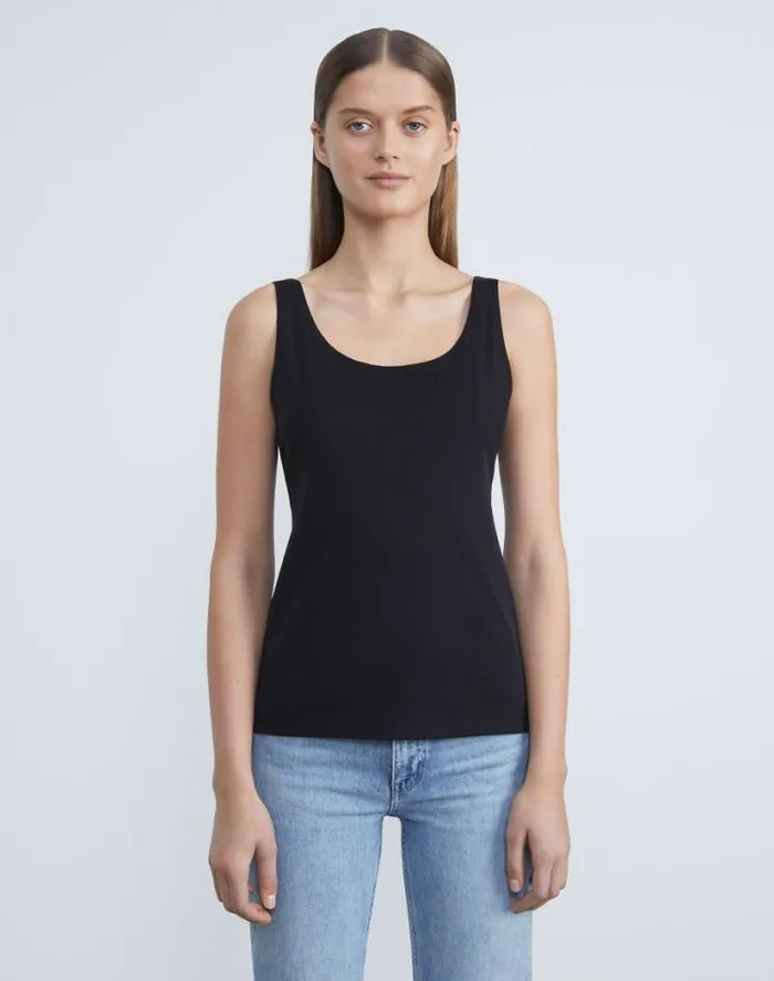 Lafayette 148 New York Mesh Jersey Scoop Neck Tank Black Ready To Wear Tops and Tees