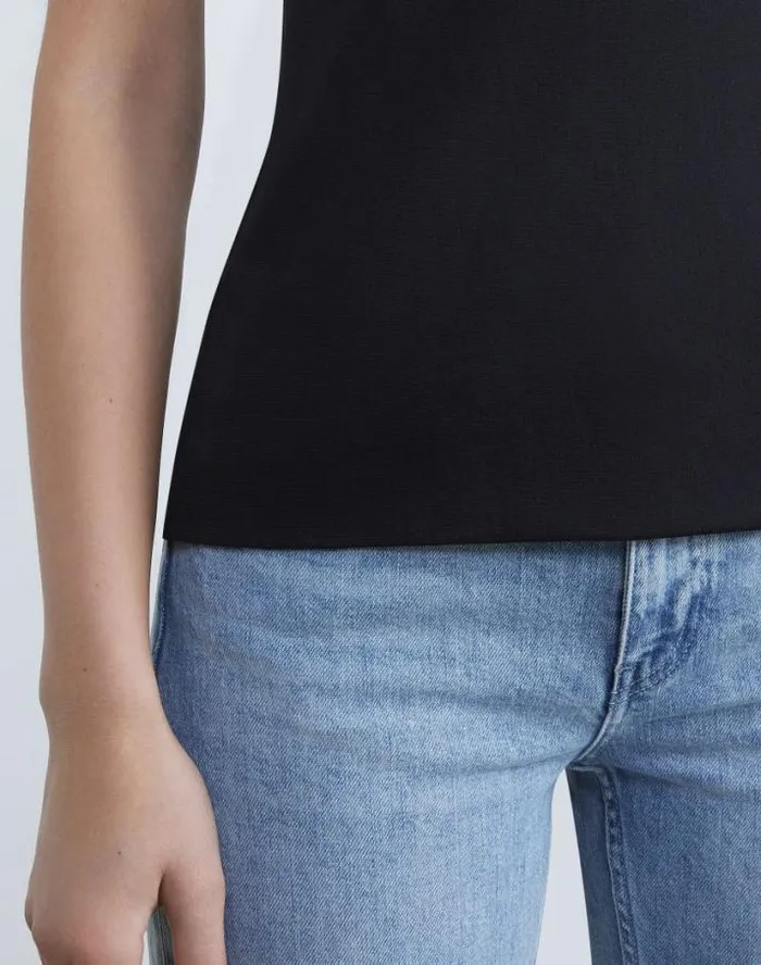 Lafayette 148 New York Mesh Jersey Scoop Neck Tank Black Ready To Wear Tops and Tees