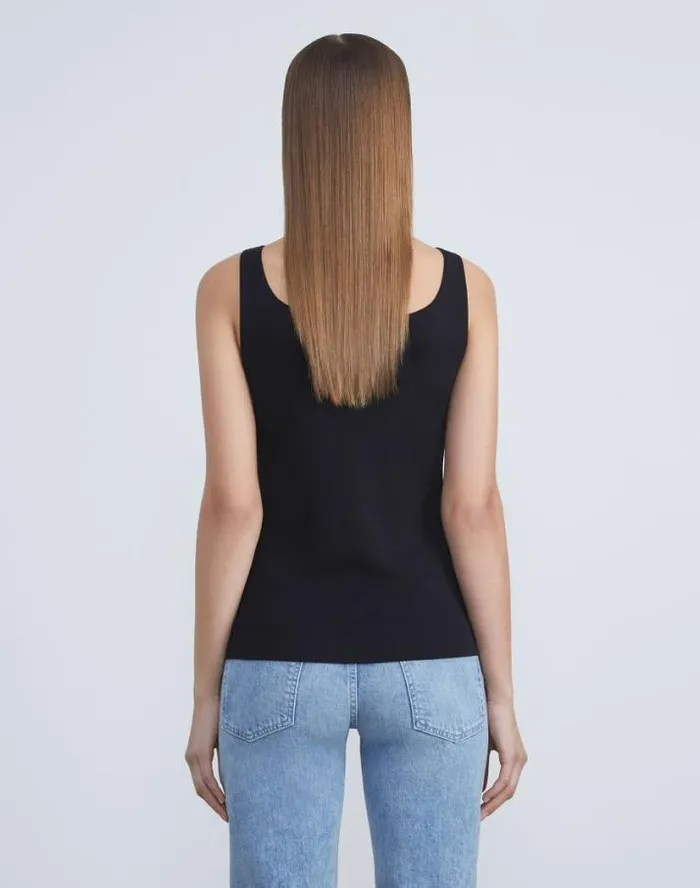 Lafayette 148 New York Mesh Jersey Scoop Neck Tank Black Ready To Wear Tops and Tees