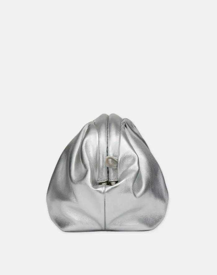 Lafayette 148 New York Metallic Nappa Leather Pochette Silver Handbags Clutches