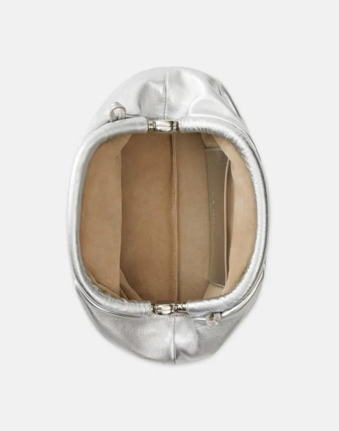 Lafayette 148 New York Metallic Nappa Leather Pochette Silver Handbags Clutches