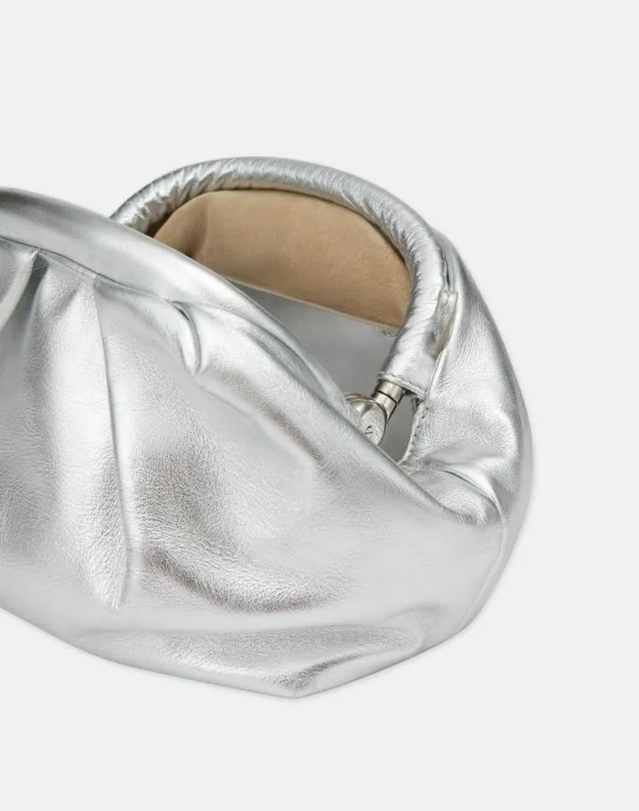 Lafayette 148 New York Metallic Nappa Leather Pochette Silver Handbags Clutches