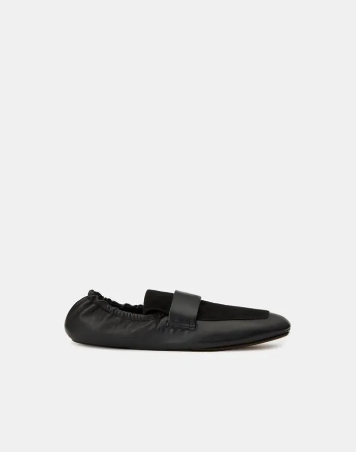 Lafayette 148 New York Nappa Leather and Suede Packable Loafer Black Shoes Ballets