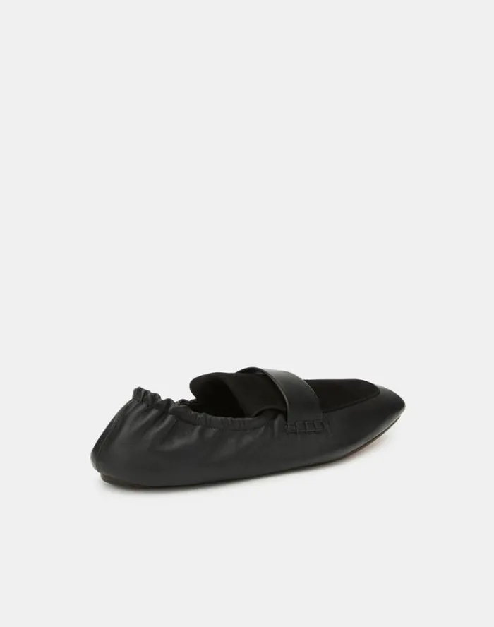 Lafayette 148 New York Nappa Leather and Suede Packable Loafer Black Shoes Ballets