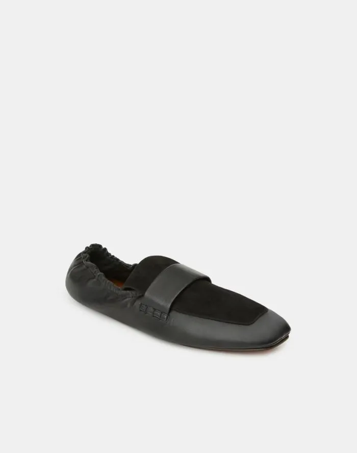 Lafayette 148 New York Nappa Leather and Suede Packable Loafer Black Shoes Ballets