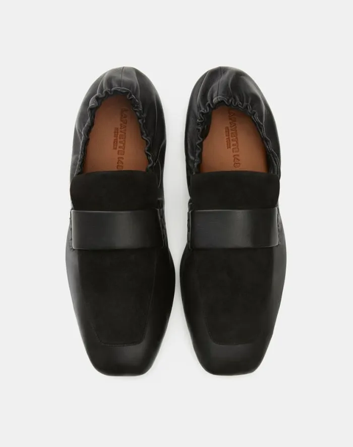 Lafayette 148 New York Nappa Leather and Suede Packable Loafer Black Shoes Ballets