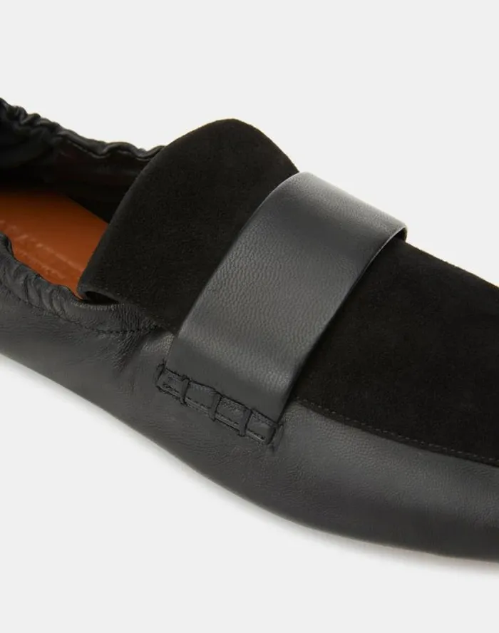 Lafayette 148 New York Nappa Leather and Suede Packable Loafer Black Shoes Ballets
