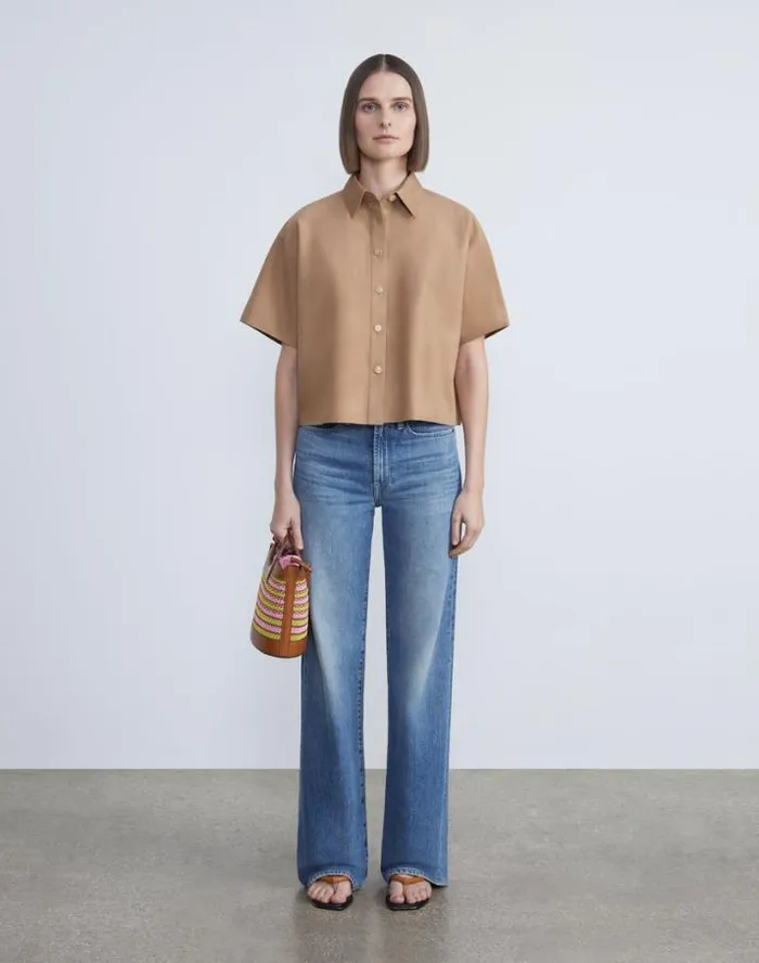 Lafayette 148 New York Nubuck Calfskin Suede Shirt Oat Ready To Wear Leathers and Suedes