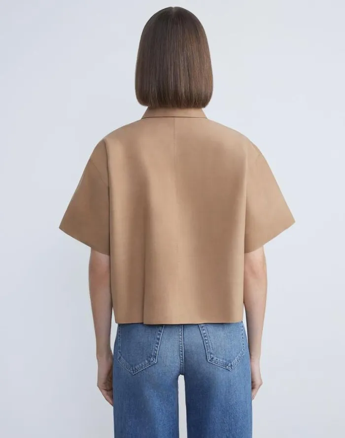 Lafayette 148 New York Nubuck Calfskin Suede Shirt Oat Ready To Wear Leathers and Suedes