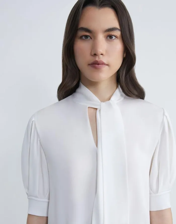 Lafayette 148 New York Organic Silk Georgette Bow Blouse Black Ready To Wear Blouses and Shirts