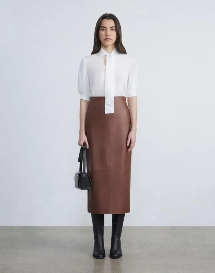 Lafayette 148 New York Organic Silk Georgette Bow Blouse Black Ready To Wear Blouses and Shirts
