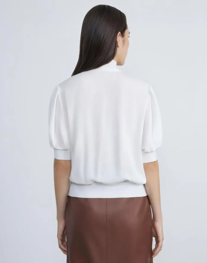 Lafayette 148 New York Organic Silk Georgette Bow Blouse Black Ready To Wear Blouses and Shirts
