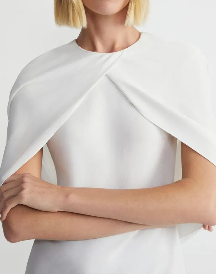 Lafayette 148 New York Responsible Finesse Crepe Convertible Shawl Blouse Cloud Ready To Wear Blouses and Shirts