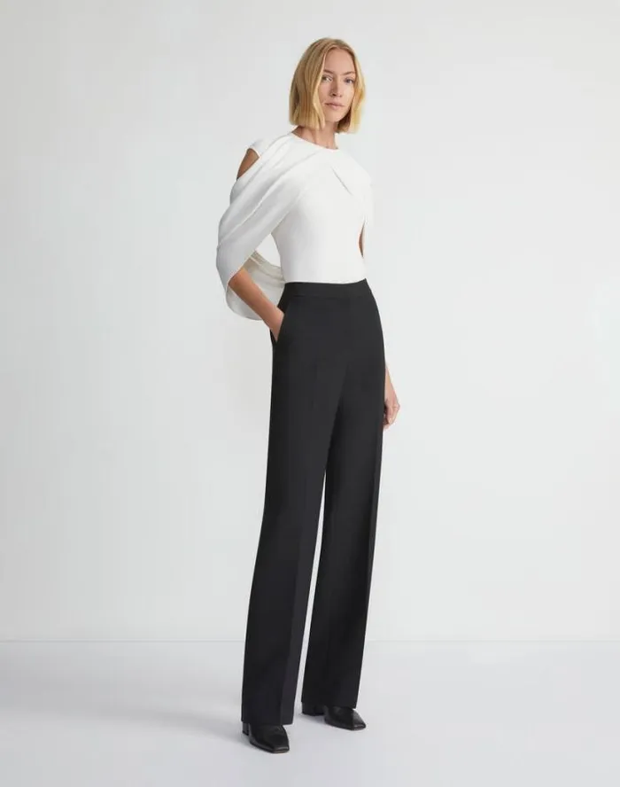 Lafayette 148 New York Responsible Finesse Crepe Convertible Shawl Blouse Cloud Ready To Wear Blouses and Shirts