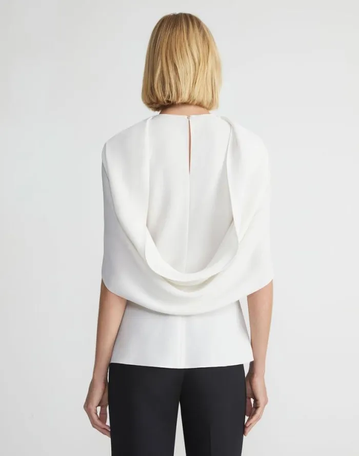 Lafayette 148 New York Responsible Finesse Crepe Convertible Shawl Blouse Cloud Ready To Wear Blouses and Shirts