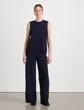 Lafayette 148 New York Sateen Diagonal Pleat Riverside Pant Midnight Blue Ready To Wear Pants and Shorts